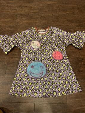 Kids Purple Smile Patch Leopard Print Dress